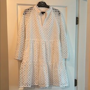 J. Crew White Eyelet Long Sleeve Dress